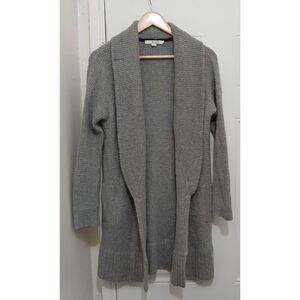 Boden womens small long duster sweater cardigan gray mohair wool shawl collar